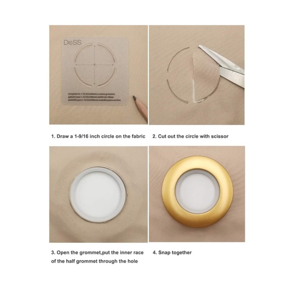 Set of 32 Gold Plastic Curtain Grommet Rings D.I.Y. - Picture 6 of 10